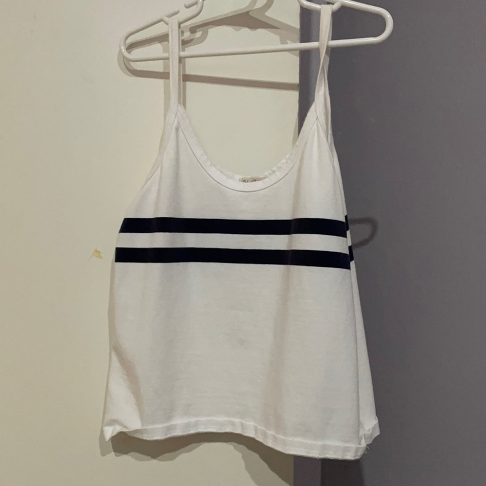 White Brandy Melville tank top with navy stripes